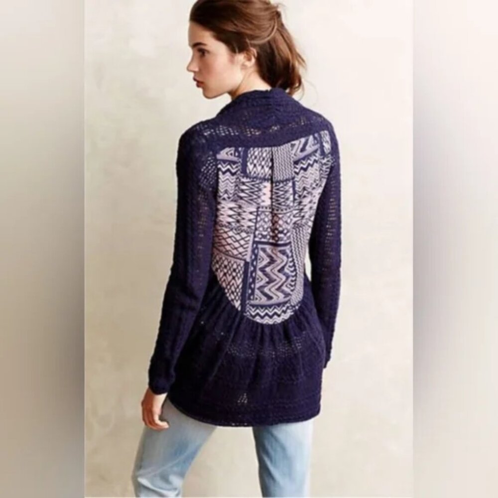 Anthropologie Knitted & Knotted Gardenside Open Cardigan Blue Purple Size XS